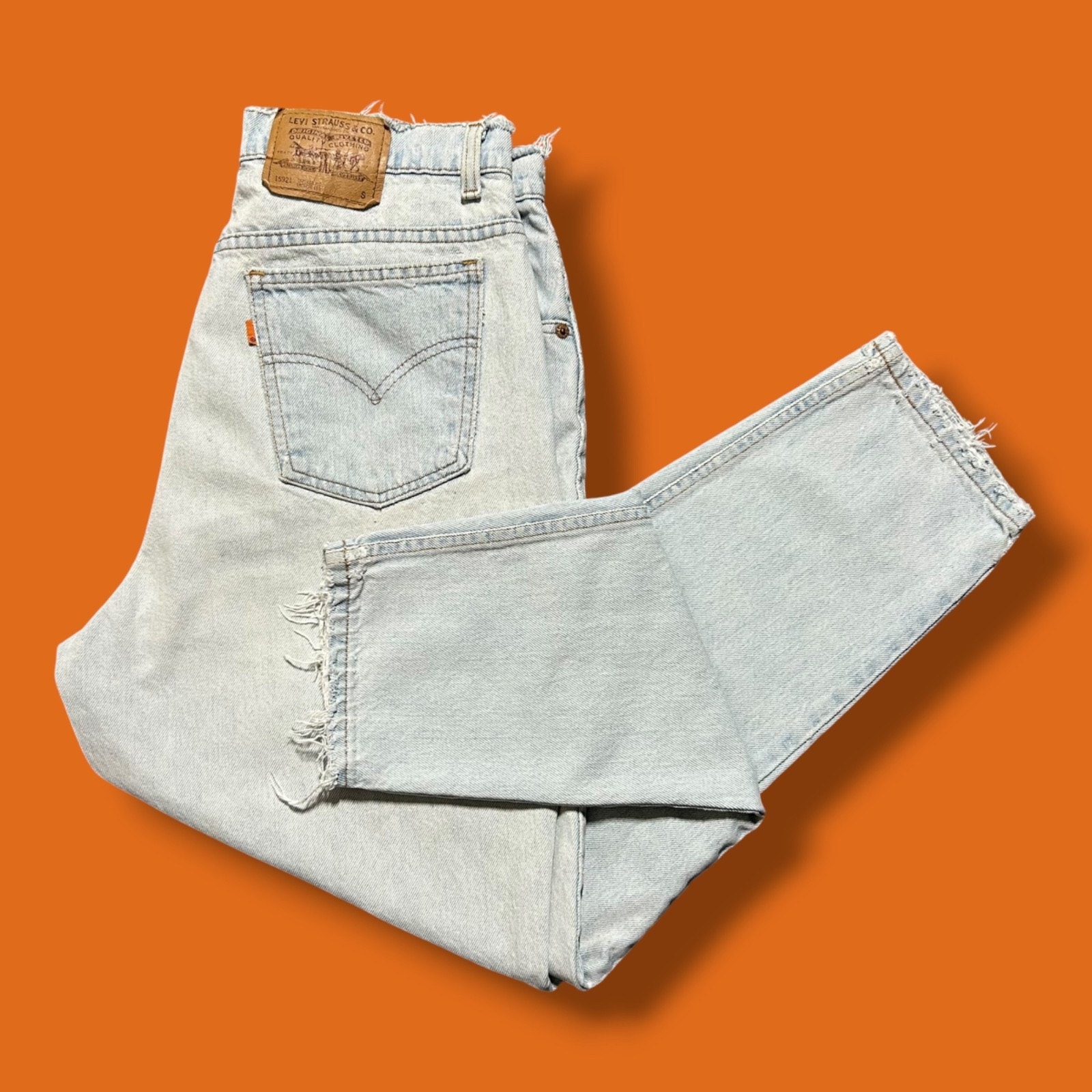 Vintage Levis Denim Jeans Distressed Orange Tab Tapered Leg 921 90s Blue 32x28
